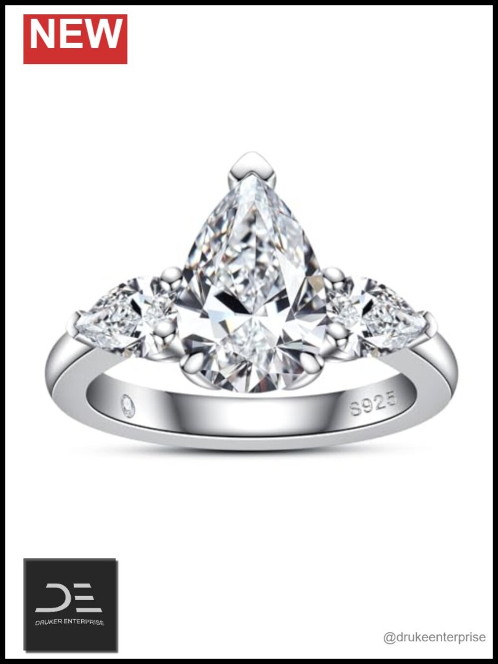 3CT Moissanite Wedding Ring 925 Sterling Silver Pear Cut Promise Ring